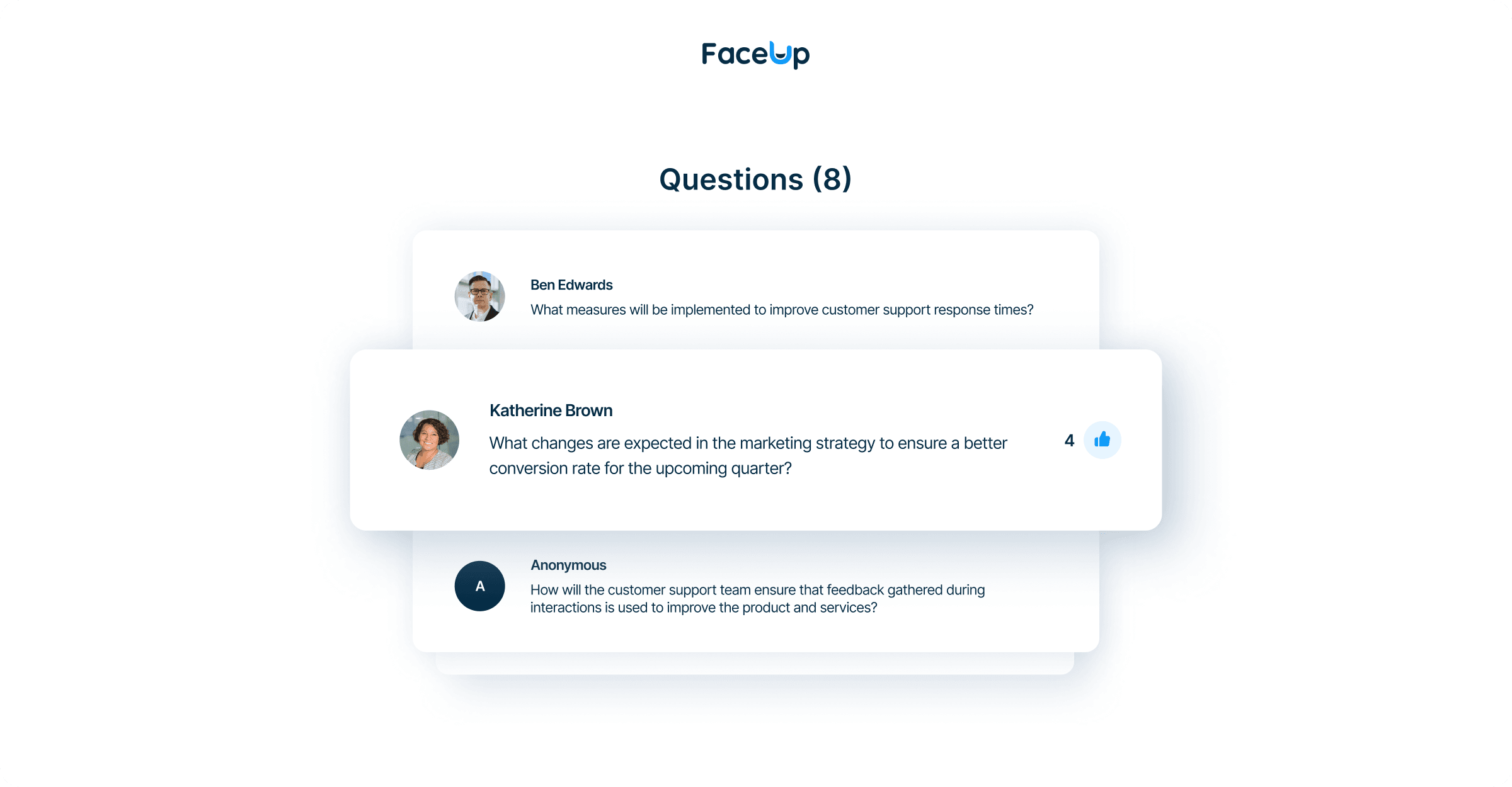 Examples of questions that company's audience can post