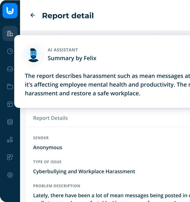 Screenshot from Faceup app showing AI assistant Felix summarizing report