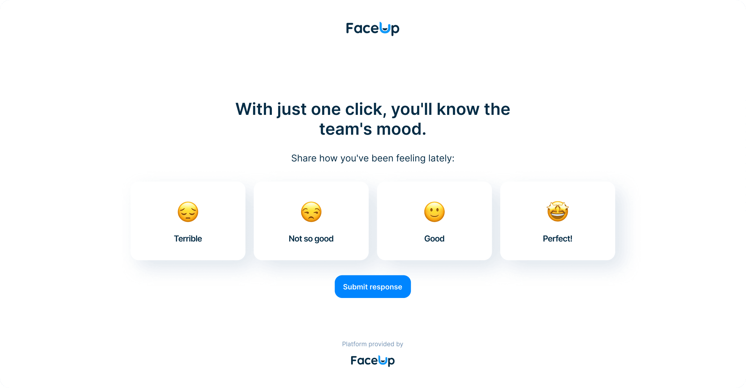 Example of vibe checking form with four different emojis representing different moods