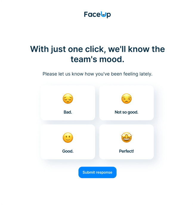 Example of vibe checking form with four different emojis representing different moods